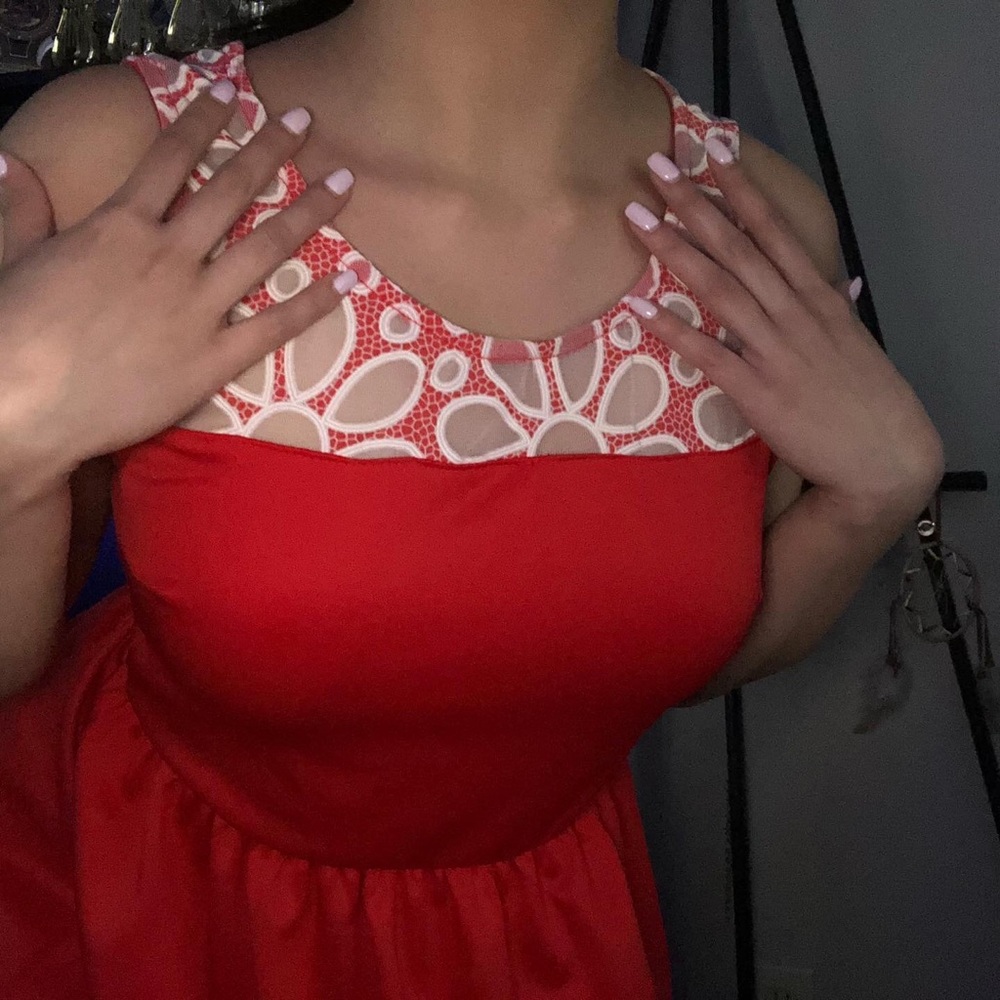 Floral design red party dress